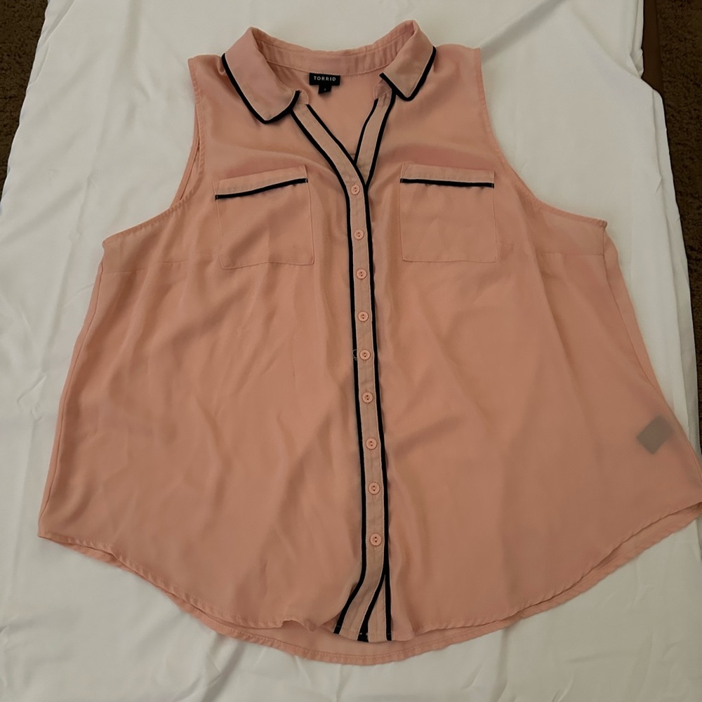 Torrid Madison Georgette Button Down Sleeveless Collar Pink And Black Size 2
